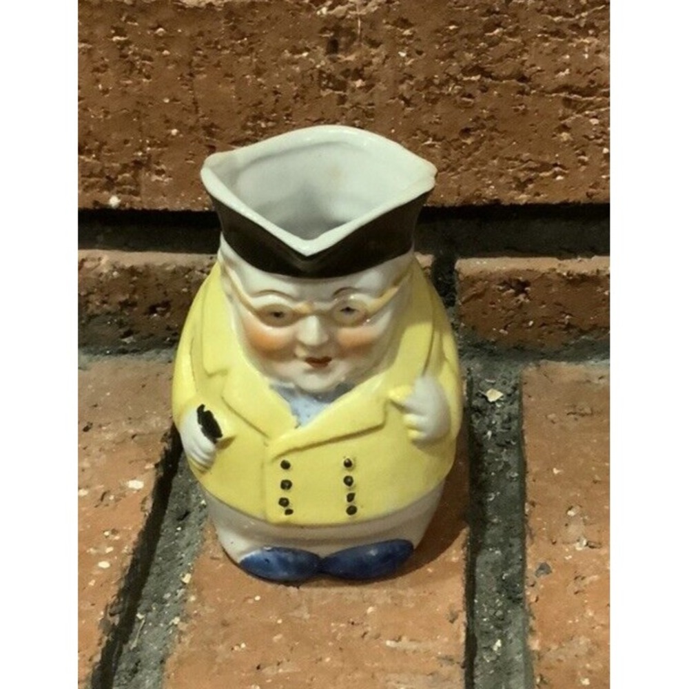 Vintage Toby Colonial Man Porcelain Mug Made in Japan Yellow Jacket 3.25" Tall